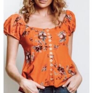 Free People Orange Floral Close to You Top Size XS